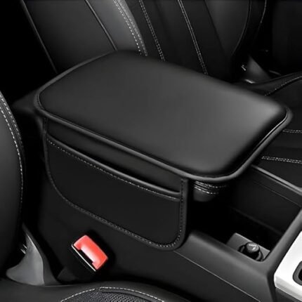 Econour Car Center Console Cover, Leather Vehicle Arm Rest Cushion Mat with Storage Pocket For A4 Color Brown