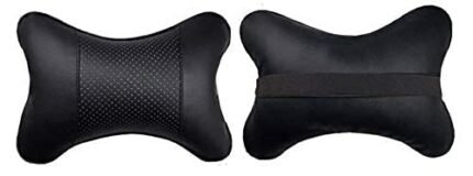 ECONOUR Car Neck Pillows Both Side Pu Leather 2pieces Pack Headrest Fit for Cars Filled with Fiber Universal Car Pillow for E200 - Black